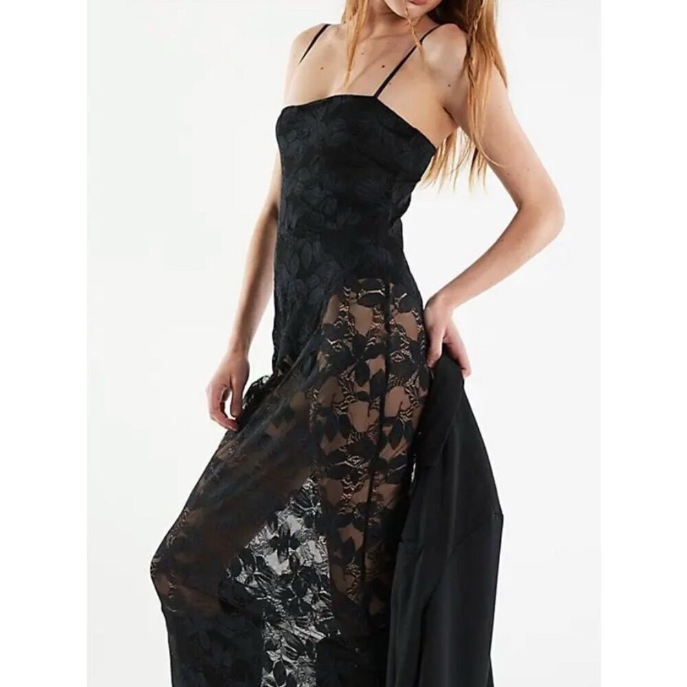 AFRM Black Floral Lace Maxi Slip Dress Size L 
NWT